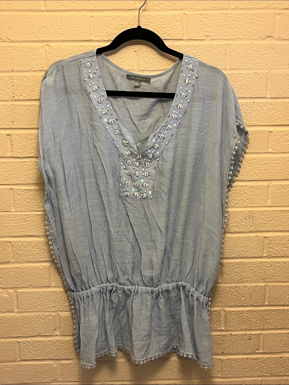 NY Collection Blue Embellished Tunic . Sz XL